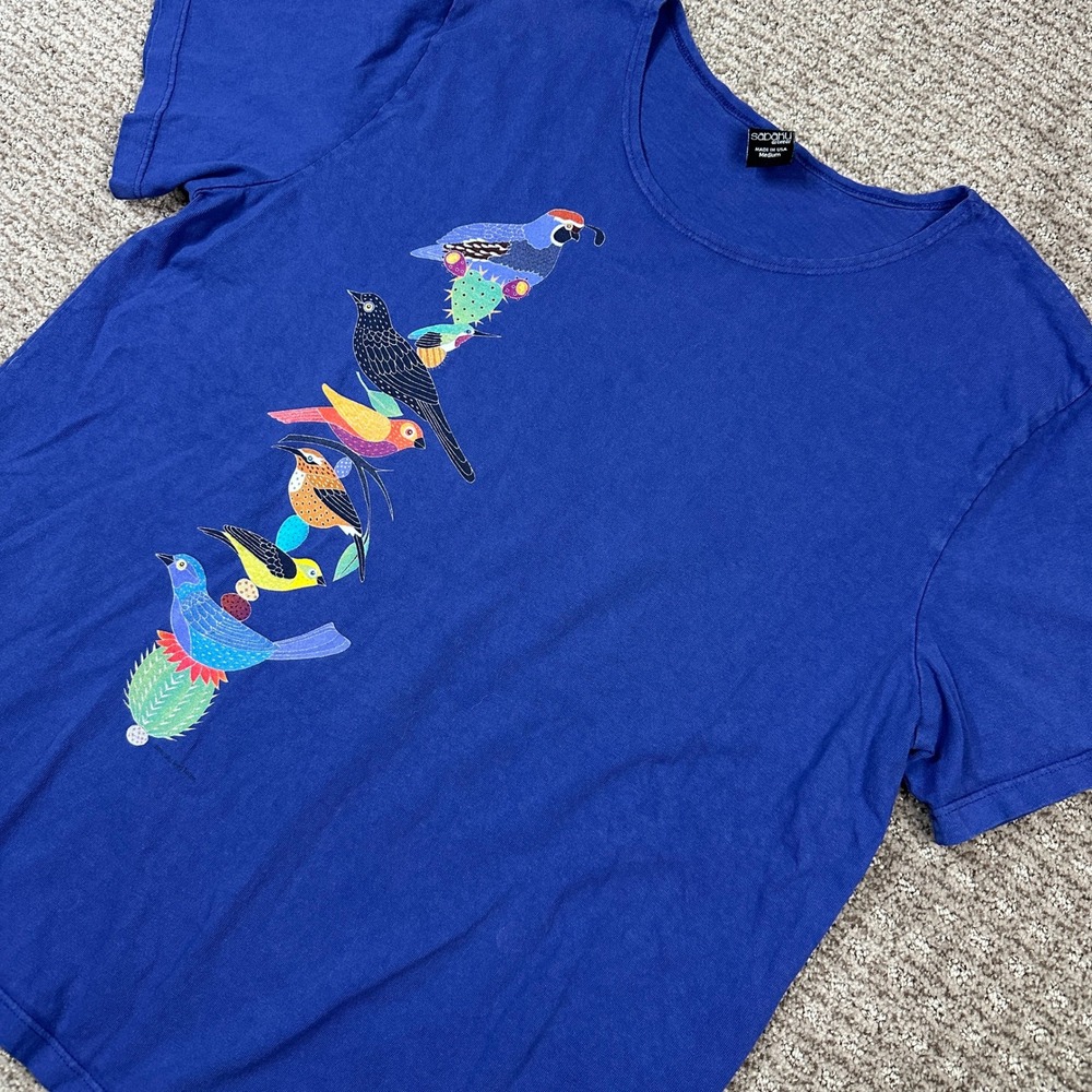 Sabaku Artwear Womens Blue Desert Bird Totem Graphic T-Shirt Medium Made in USA - Picture 2 of 9